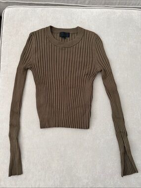 Olive Green Ribbed Long Sleeve Top